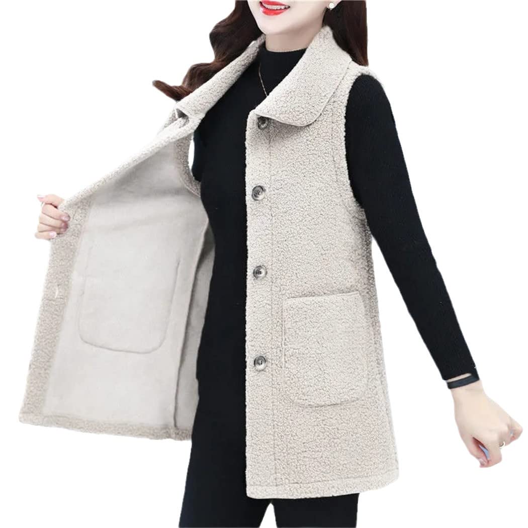 Chaleco de lana granular femenina blanco chaqueta sin mangas mujer mediana edad 7