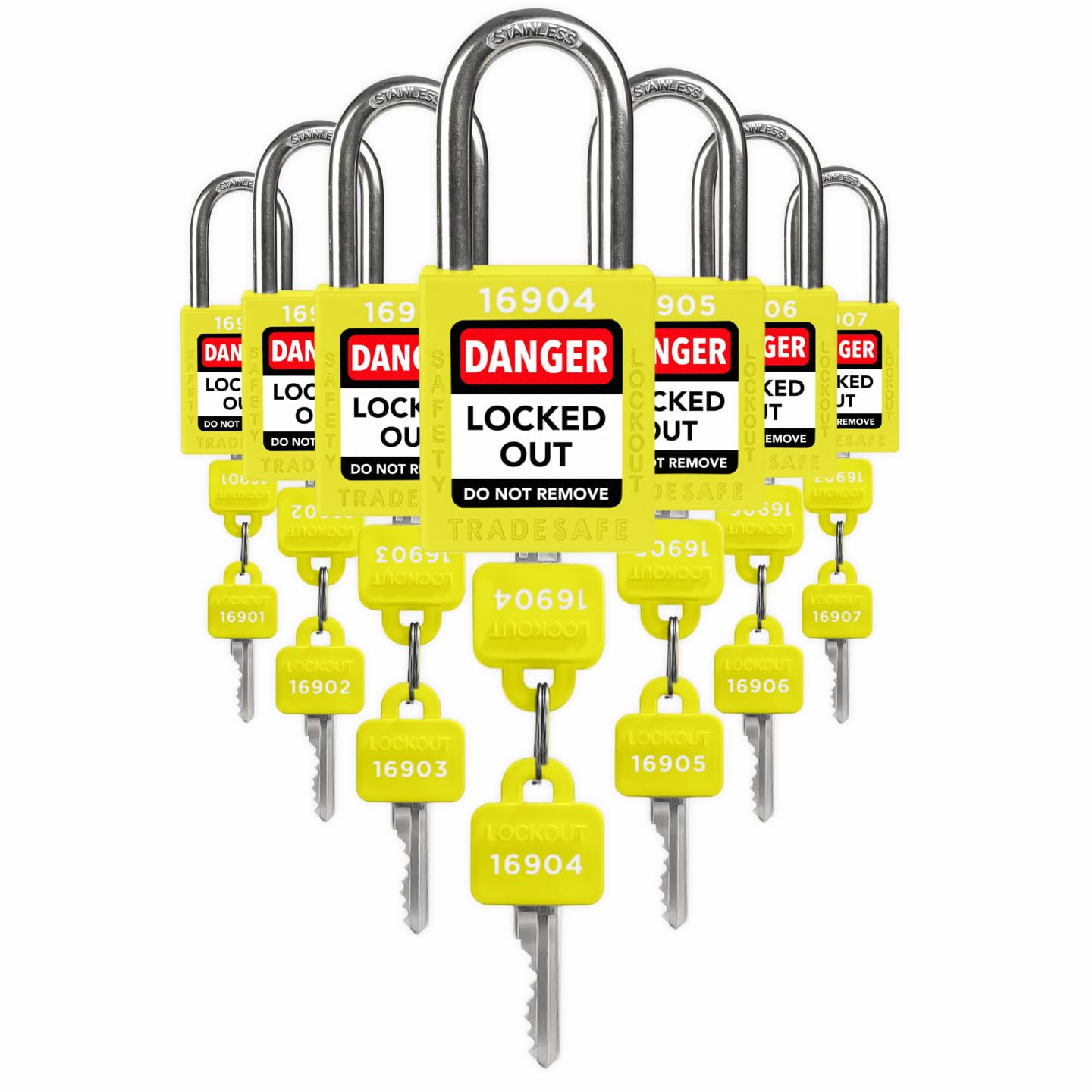 TRADESAFE Lockout Tagout Locks Set - 7 Yellow LOTO Locks (Keyed Different)
