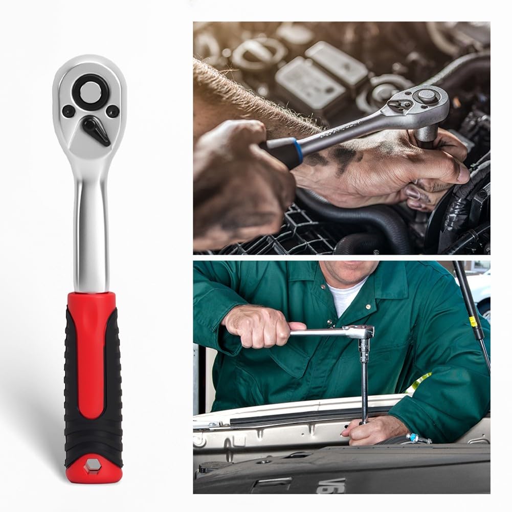 Llave de trinquete de 72 dientes de 1/10.2 cm 3/20.3 cm 1/5.1 cm, mango reversible de liberación rápida con arco de 5°, herramienta de metal ergonómica para mecánicos