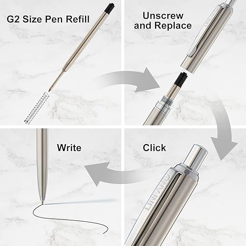 Miniatura 7 de LINFANC Paquete de 8 bolígrafos retráctiles de metal de alta calidad, punta media de 0.039 pulgadas, tinta negra para el hogar, escuela, trabajo,