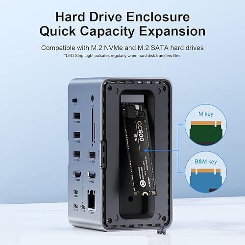 Miniatura 3 de Hagibis Estación de acoplamiento USB C con monitor doble, tira de luz LED USB-C Hub Adaptador tipo C con HDMI, carcasa SSD M.2, entrega de energía