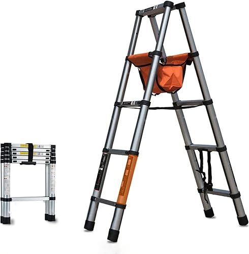 Extendable Ladder Adjustable Folding Extension Ladder A Frame 1.4m1.7m2m Ladders for Home, Portable Telescopic RV Ladder with Tool Storage Bag,