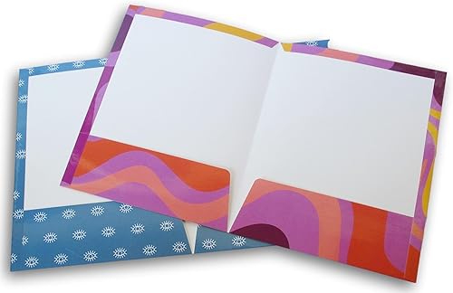 Miniatura 2 de Paquete de dos carpetas estampadas de 3 agujeros y 2 bolsillos para la vuelta a la escuela (ojo azul/remolino púrpura) Ojo azul/remolino