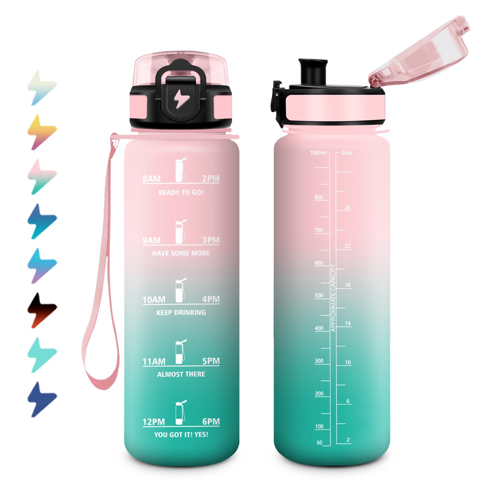 Borraccia 1 Litro, Bottiglia Motivazionale con Filtro, a Prova di Perdite, Bottiglia Acqua Sportiva con Indicatore del Tempo, Facile da Aprire, Borraccia Palestra per Fitness, Viaggi, Scuola