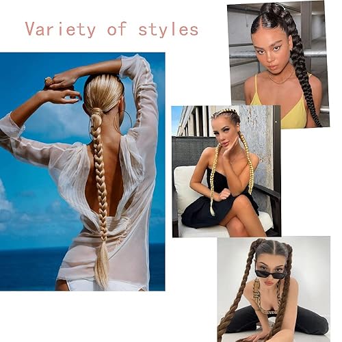 Miniatura 5 de QIAORUIXIN Extensión de cola de caballo trenzada de 30 pulgadas de largo para mujer con banda de goma recta envolvente, extensiones de cabello
