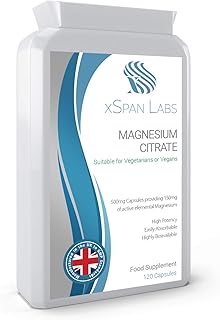 Magnesium Citrate 500mg 120 Capsules - Providing 150mg of Active Elemental Magnesium - High Potency - Easily Absorbable - Highly Bioavailable - UK Manufactured