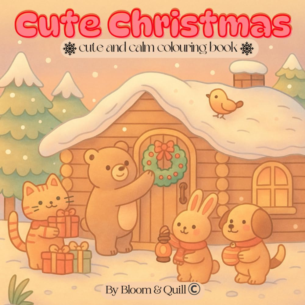 Cute Christmas: A Christmas Colouring Book for Stress Relief: Cosy, Fun and Relaxing Book, Festive Animals, Easy Colouring