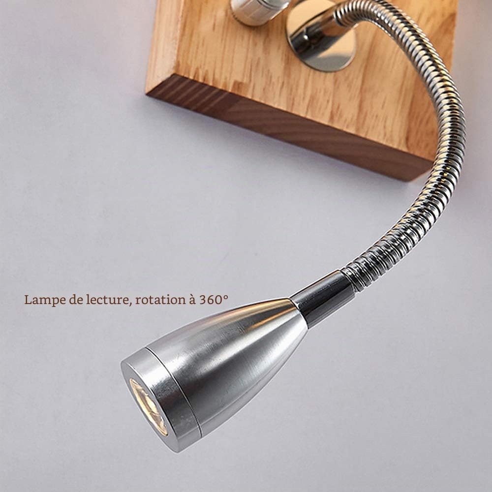 Betos Applique murale à LED, lampe de lecture pour hôtel, lampe de chevet avec abat-jour en tissu pour LED, idéale pour chambre à coucher, salon, couloir, hôtel (blanc chaud)