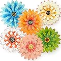 Zhehao 6 Pcs Metal Flower Wall Art Decor 8 Inch Sunflower Wall Decorations Hanging Outdoor Metal Wall Art Multicolored Handmade Metal Flowers Outdoor Decor (Elegant Color)