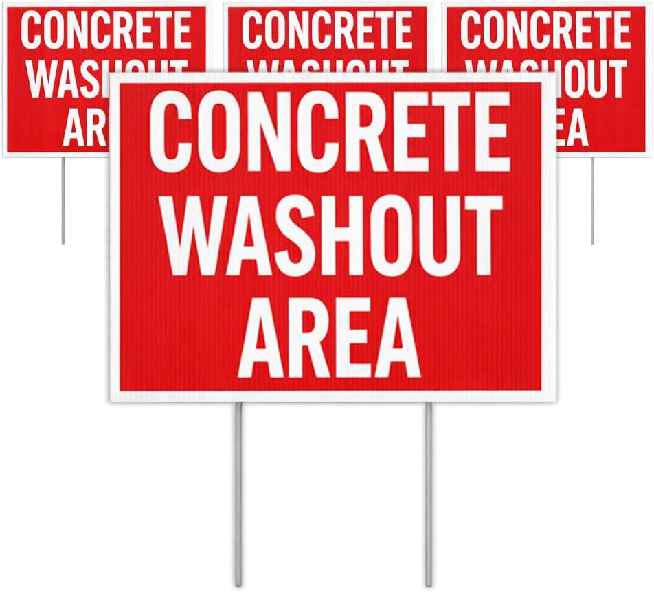 VictoryStore Concrete Washout Area Yard Signs, 2-Sided Set of 4, 18"x24", Weatherproof, Includes Stakes