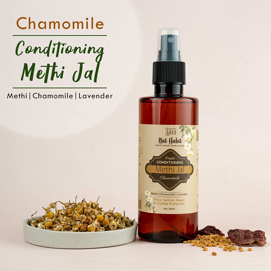Nat Habit Chamomile Conditioning Methi Jal - Hair Serum, Hair Spray For Hair Growth, Hairfall Control, Smoothening, Softening with Apple Cider Vinegar, Methi, Chamomile & Lavender 200ml
