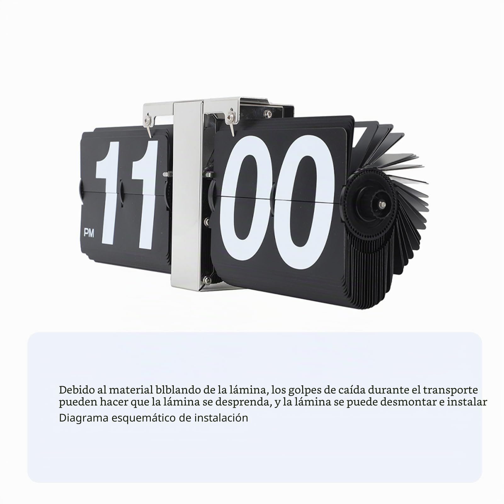 Flip Clock Digital, Reloj de Escritorio con Estante de Estilo Retro, Pantalla Digital Mecánica con Pilas, con Tarjetas Desmontables, Números Grandes, para Sala de Estar, (Black