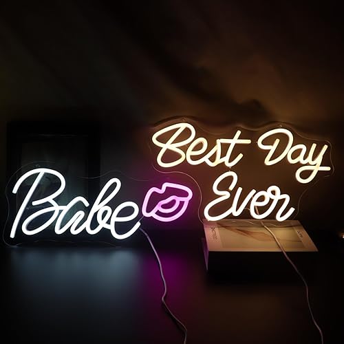 Miniatura 7 de QiaoFei Letrero LED de neón con texto en inglés "Best Day Ever", funciona con USB, con regulador de intensidad, luces de neón para habitación,