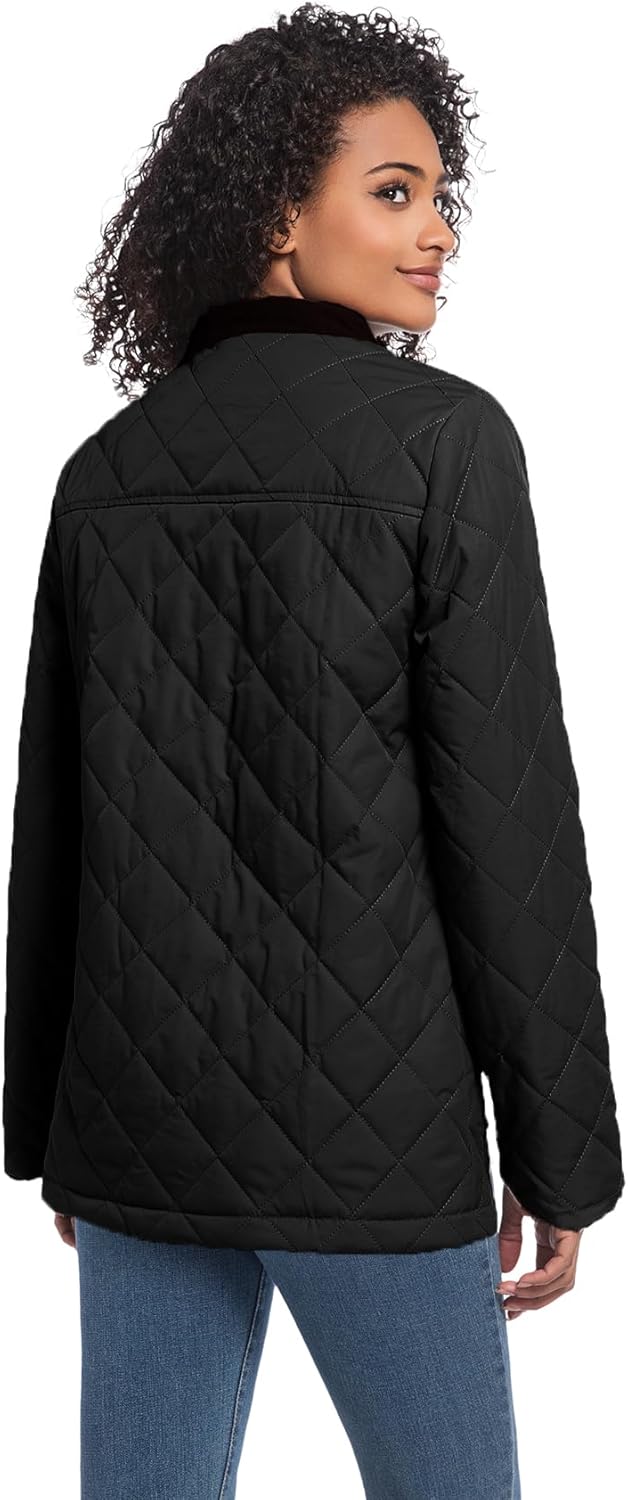 Quilted Barn Jacket for Women Corduroy Collar Lightweight Puffer Jackets Casual Winter Coat with Pockets - Image 6