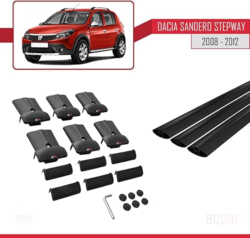 Miniatura 5 de Compatible con Dacia Sandero STEPWAY 2008-2012 Barra transversal modelo Fly Roof Rack Barra transversal 3 barras negro