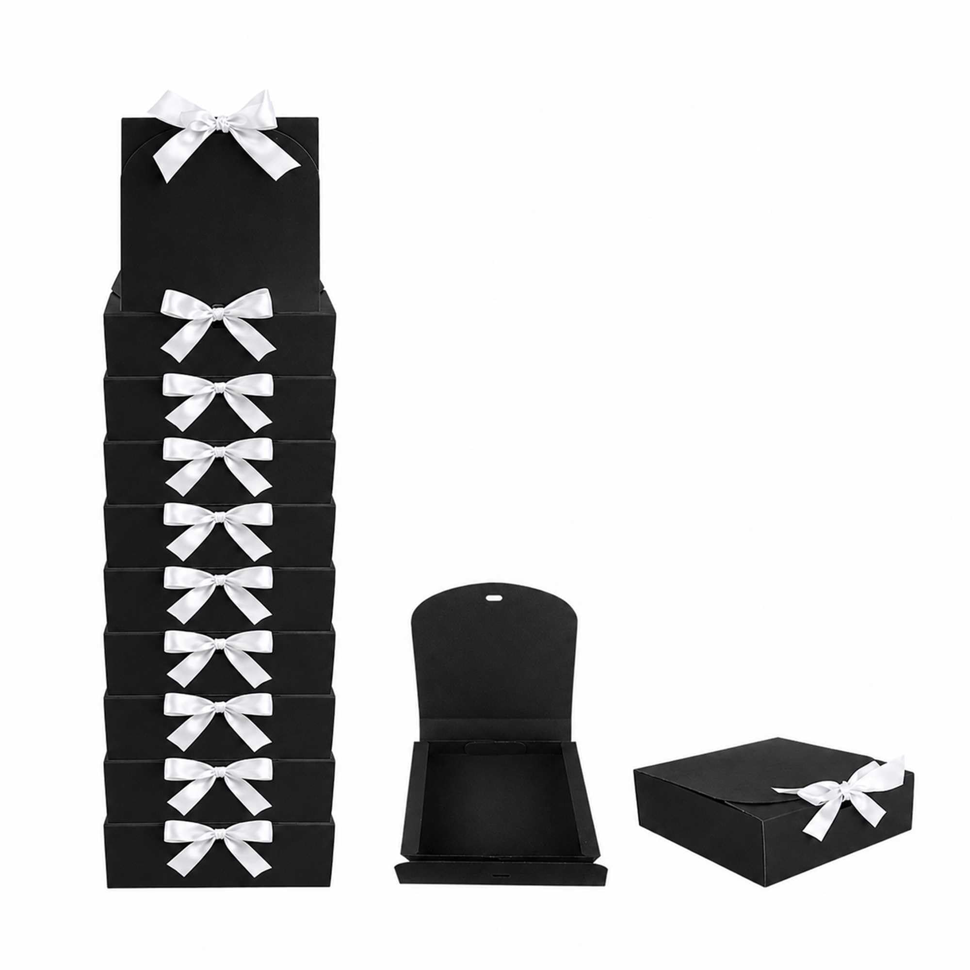 Emartbuy Black Kraft Gift Box with White Ribbon – 24 x 24 x 5 cm – Fits Chocolates, Scarves & Stationery Sets – Birthdays Weddings Christmas Corporate Gifting Trade Wholesale – Pack of 12