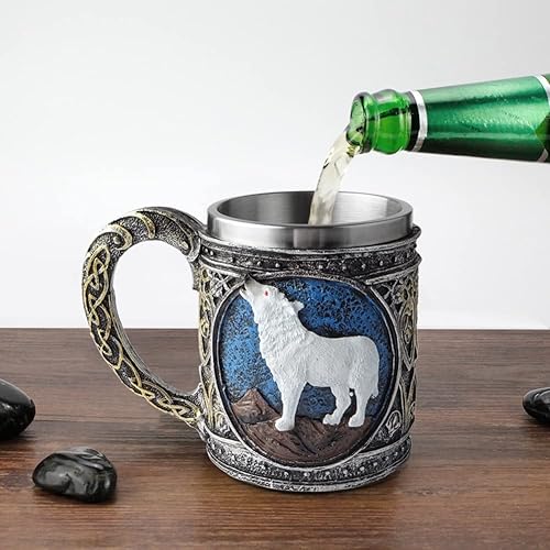 Miniatura 6 de EZESO ESSENTIAL SKINCARE Taza de lobo de acero inoxidable, taza de café de lobo 3D de resina, taza de café de acero inoxidable para viajes, té,