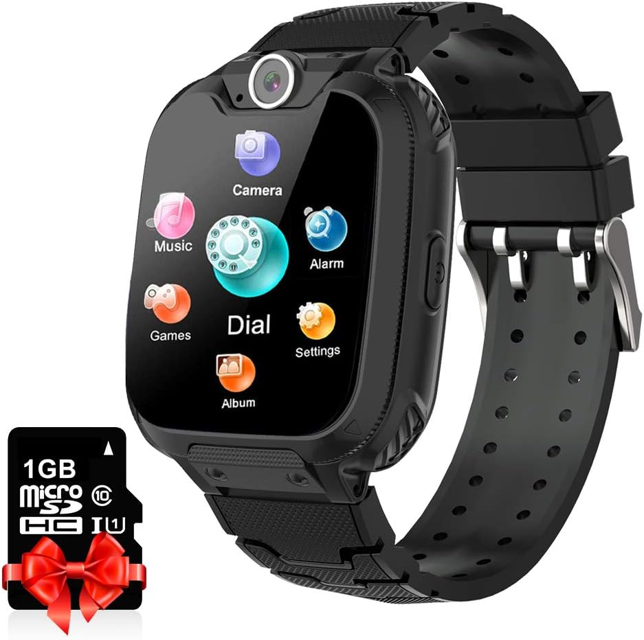 Leatalent Kids Smart Watch Phone Smartwatches Music Player with SD Card Math Games Call Camera Alarm Recorder Calculator for Birthday Gift Toys Children Boys Girls 3-12 (Black)