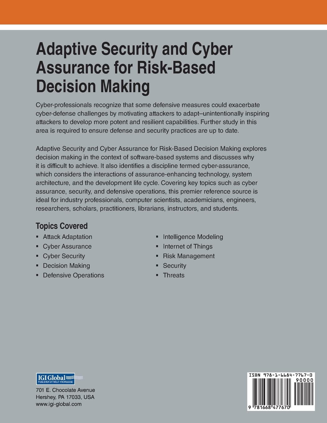 Adaptive Security and Cyber Assurance for Risk-Based Decision Making