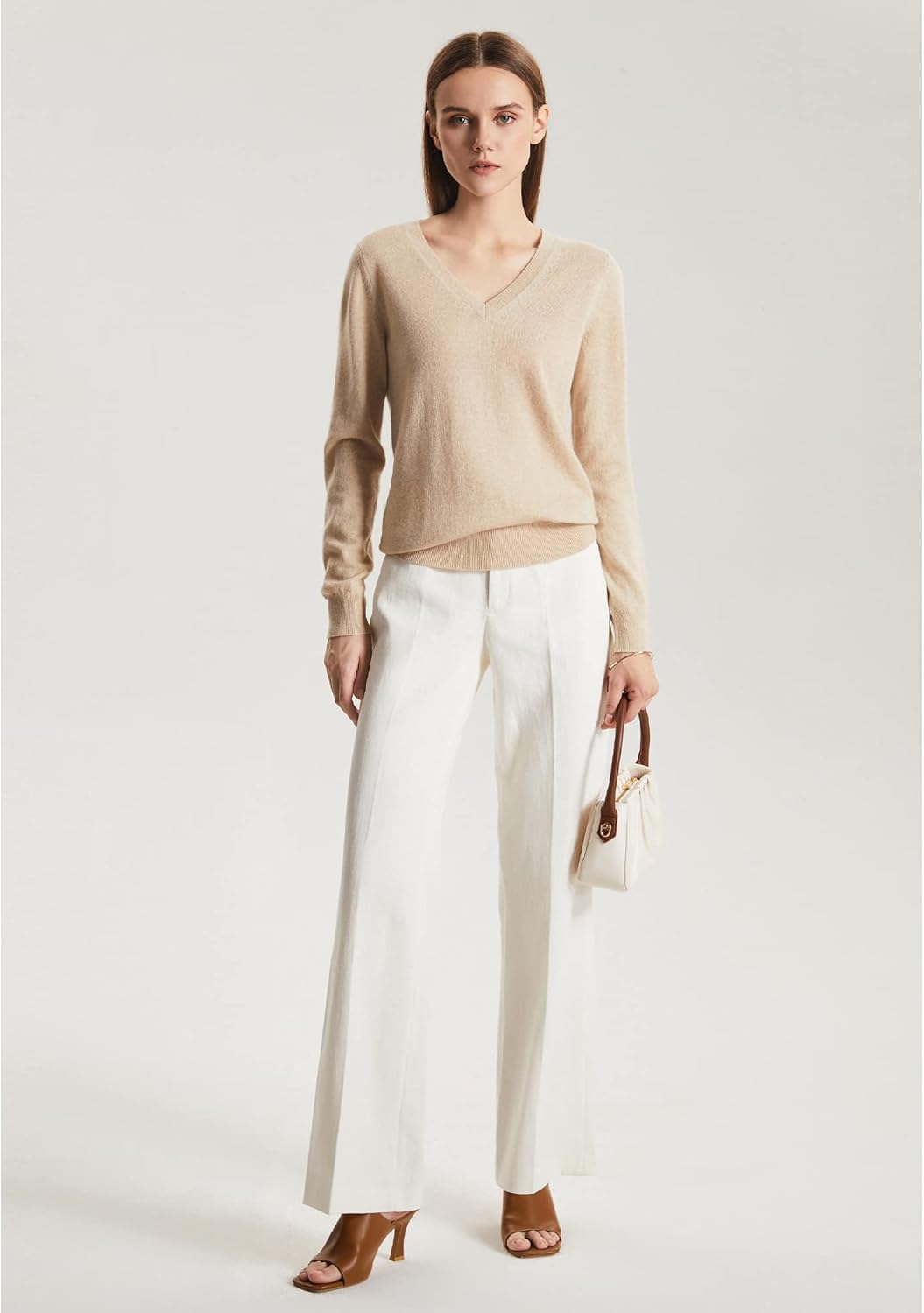 GreenMount Women's V Neck Sweater 100% Pure Cashmere Essential Long Sleeve Pullover Warm Soft Sweater for Women - Image 4