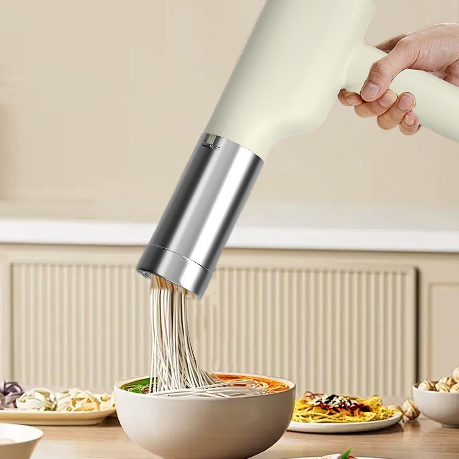 Handheld Electric Noodle Machine, Automatic Pasta Maker, Cordless Dough | Press, 6 Moulds, 1500mAh Rechargeable, (200g Capacity), Easy Handmade For Kitchen, Home, Restaurant