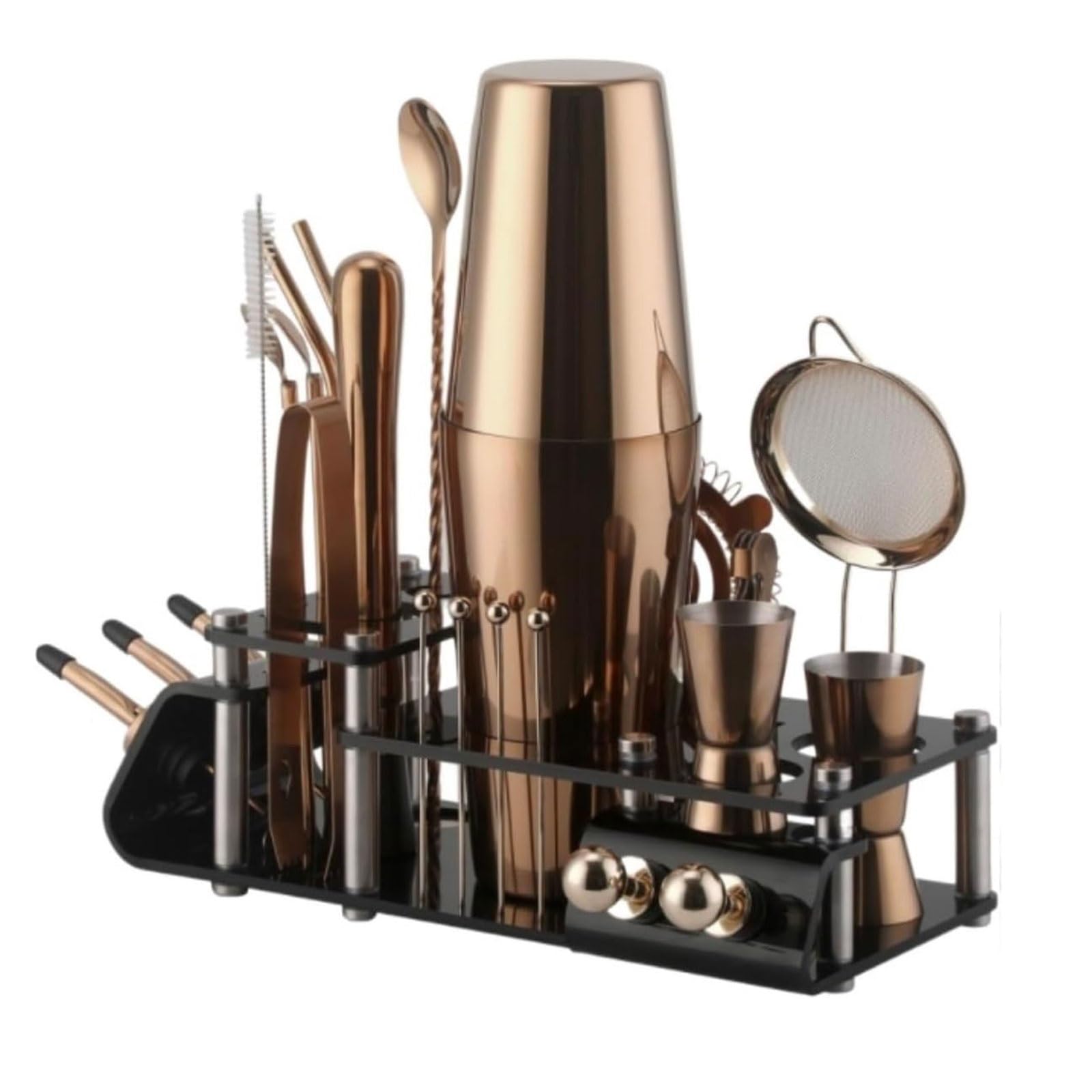 24PCS Stainless Steel Bartender Kit, Home Barware & Cocktail Shaker Set for Bartending Mixing Tools(Brown)