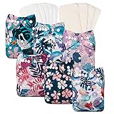 Babygoal Baby Cloth Diapers, One Size Reusable Adjustable Pocket Diaper Pail 6pcs Diapers + 6 Inserts+One Wet Bag,Girl color 6FG30