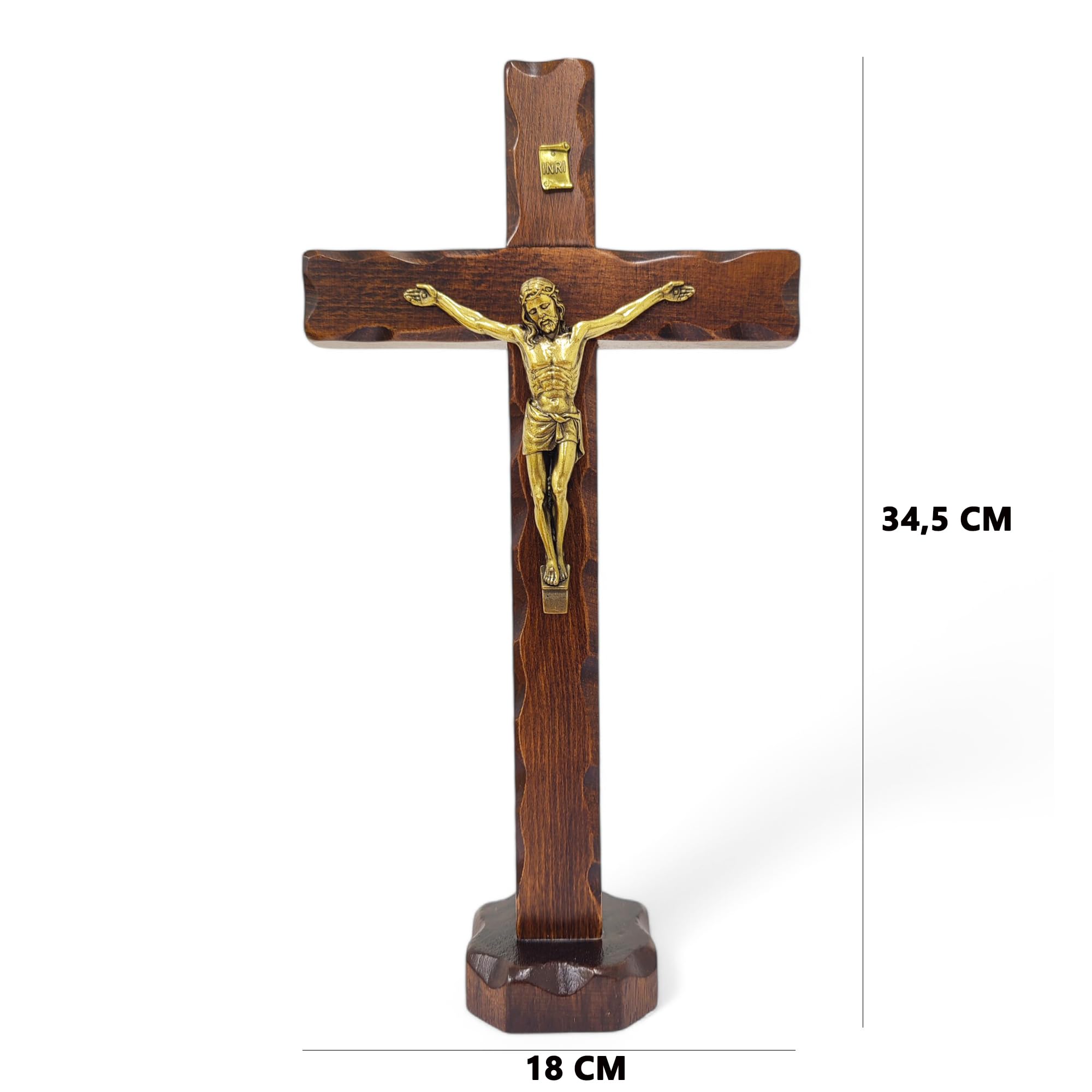 La Balestra Crocifisso da Tavola - Artigianale Made in Italy Cristo e INRI Ottonati - Crocifissi da Tavola in Legno, Cura e Precisione dei dettagli di Gesù Crocifisso -34,5X18 cm