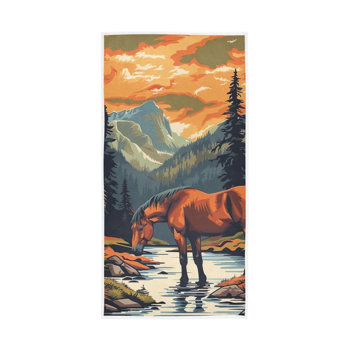 LSRCPD Brown Horse on River Hand Towels, 15 x 30 Inches, Soft Highly Absorbent Towels for Bathroom Gym Shower