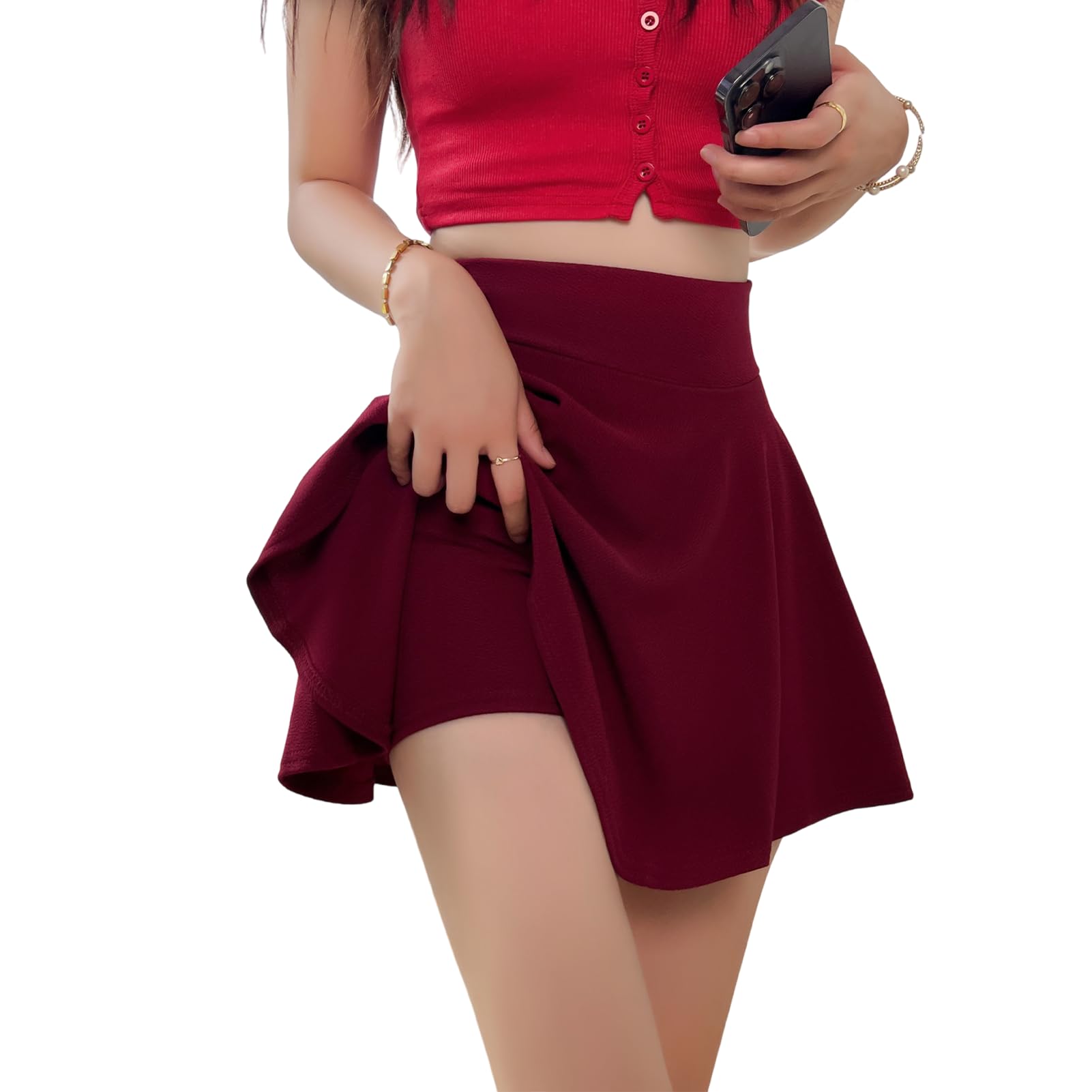 Alexis Leroy Jupe Longueur Midi plissée pour Femme, avec Short Intégré – Plissé Fin, Taille Haute, élégante
