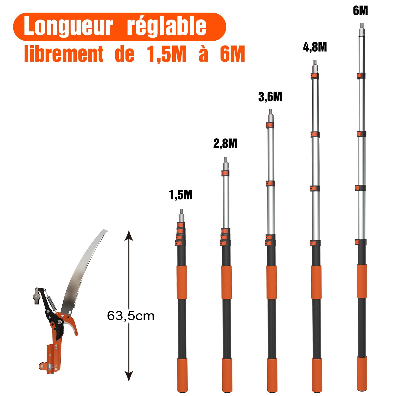 LAANPOLE 6m Scie, Ébrancheur sur Perche Telescopique avec Perche de Extension 1,5-6m, Ébrancheur Manuel pour Jardin