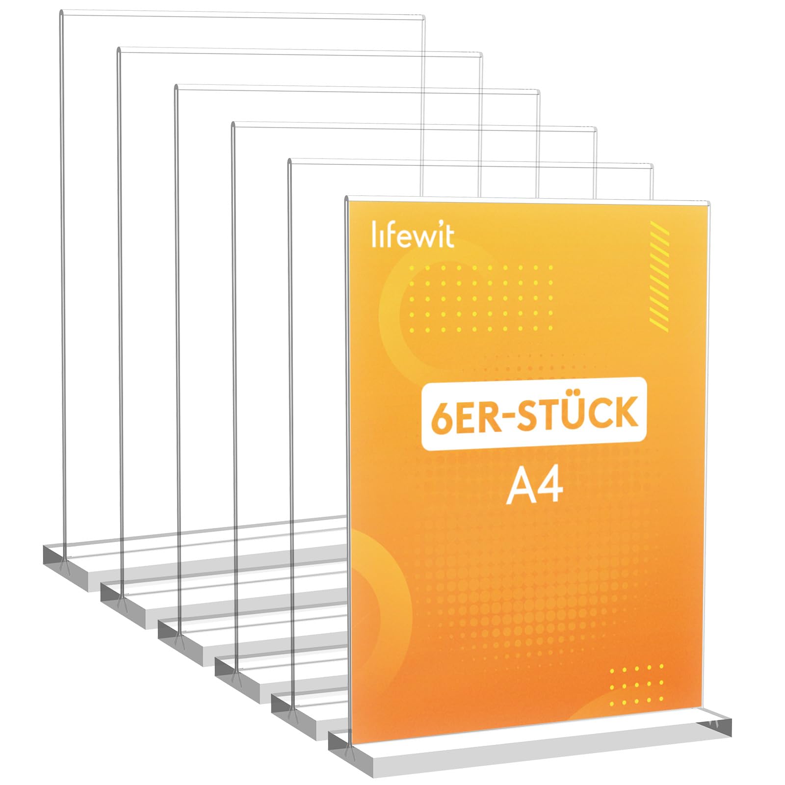 Lifewit 6 Pack Aufsteller A4, Acryl Tischaufsteller Schilderhalter, Vertikaler doppelseitiger Ständer, Klarer Tischschildhalter, Flyer Display für Empfang Büro Geschäft Restaurant Hotel, 30 x 21 cm