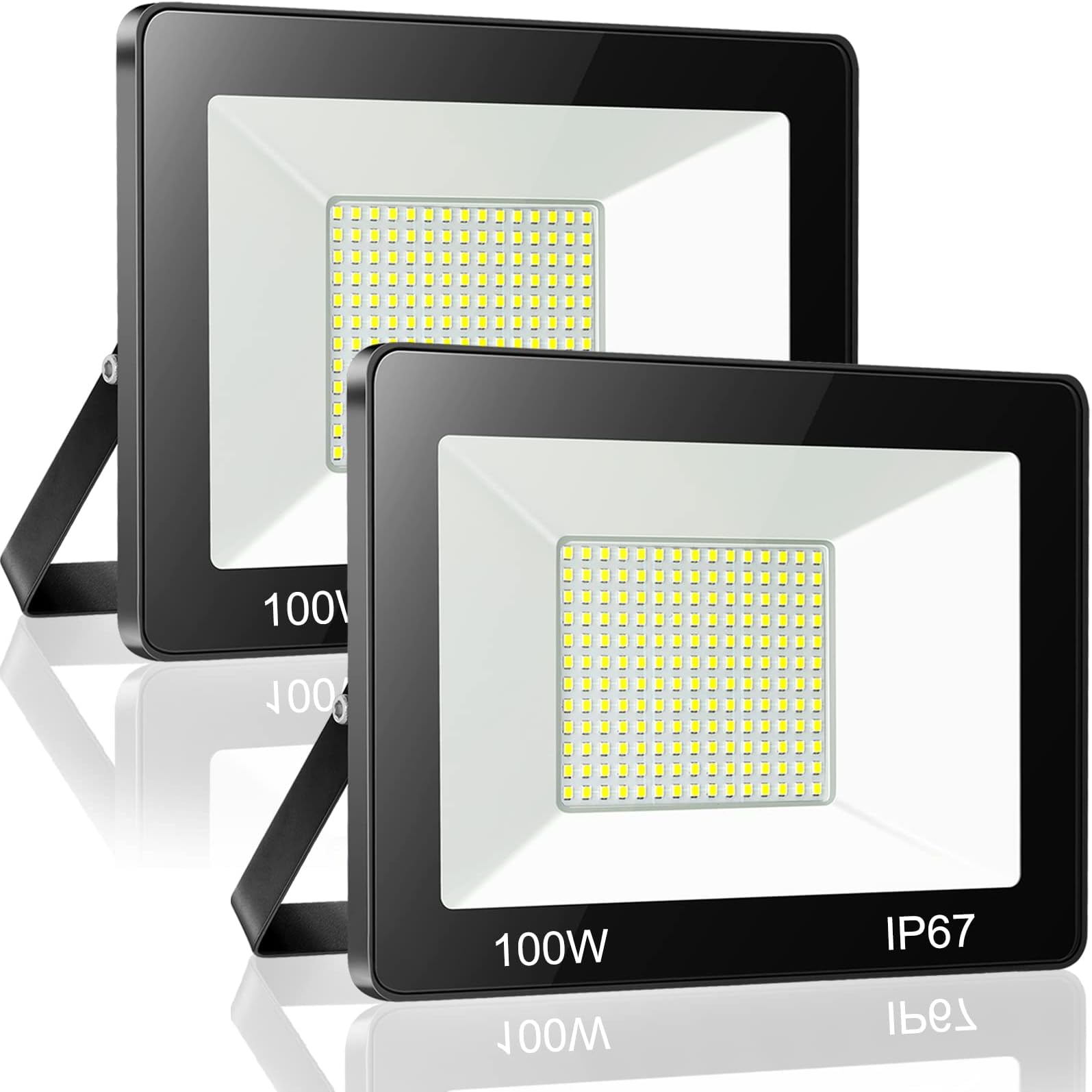 100W LED Floodlight Outdoor 2 Pack, 10000LM 6500K Outdoor LED Flood Lights Super Bright Security Light, IP67 Waterproof Spotlight for Garden, Garage, Yard, Patio, Warehouse, Factory