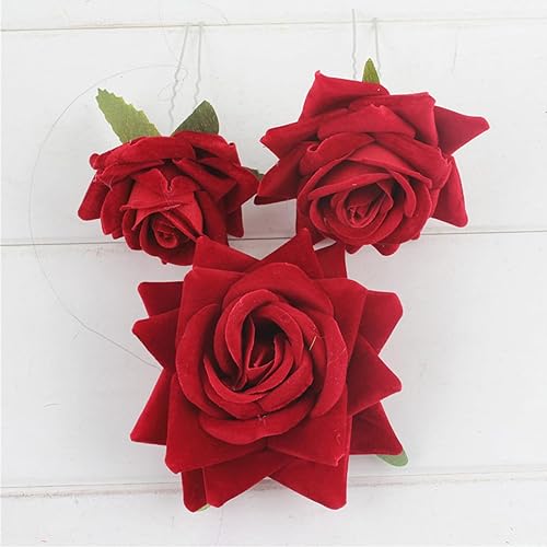 Miniatura 6 de 4 horquillas rosas para mujer, broche de rosa nupcial, pinzas florales para boda, para mujer, niña, fiesta, boda (rojo)