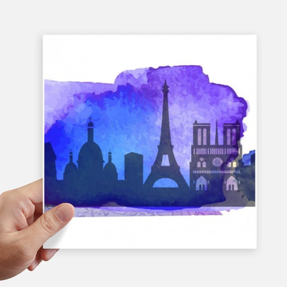 Autocollant Tour Eiffel France Paris bleu aquarelle 20cm carré lot de 4 stickers