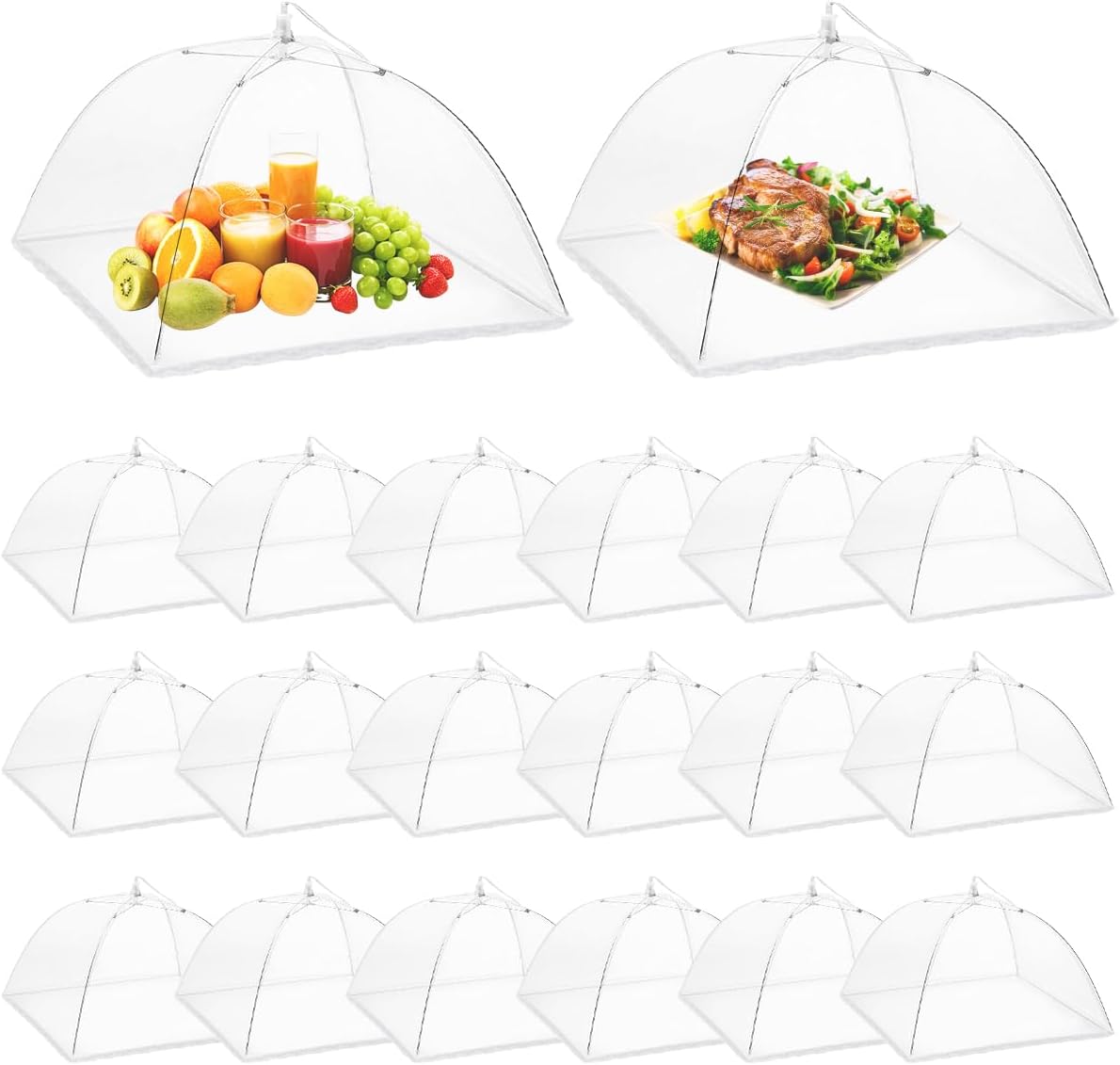 Onarway 20 Pack Food Covers 14 Inch Pop-Up Encrypted Mesh Plate Serving Tents, Fine Net Screen Umbrella for Outdoors, Parties, Picnics, BBQs, Reusable and Collapsible