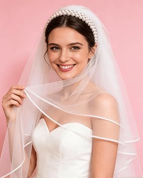 Pearl Bridal Headband Veil for Bachelorette Party Decorations