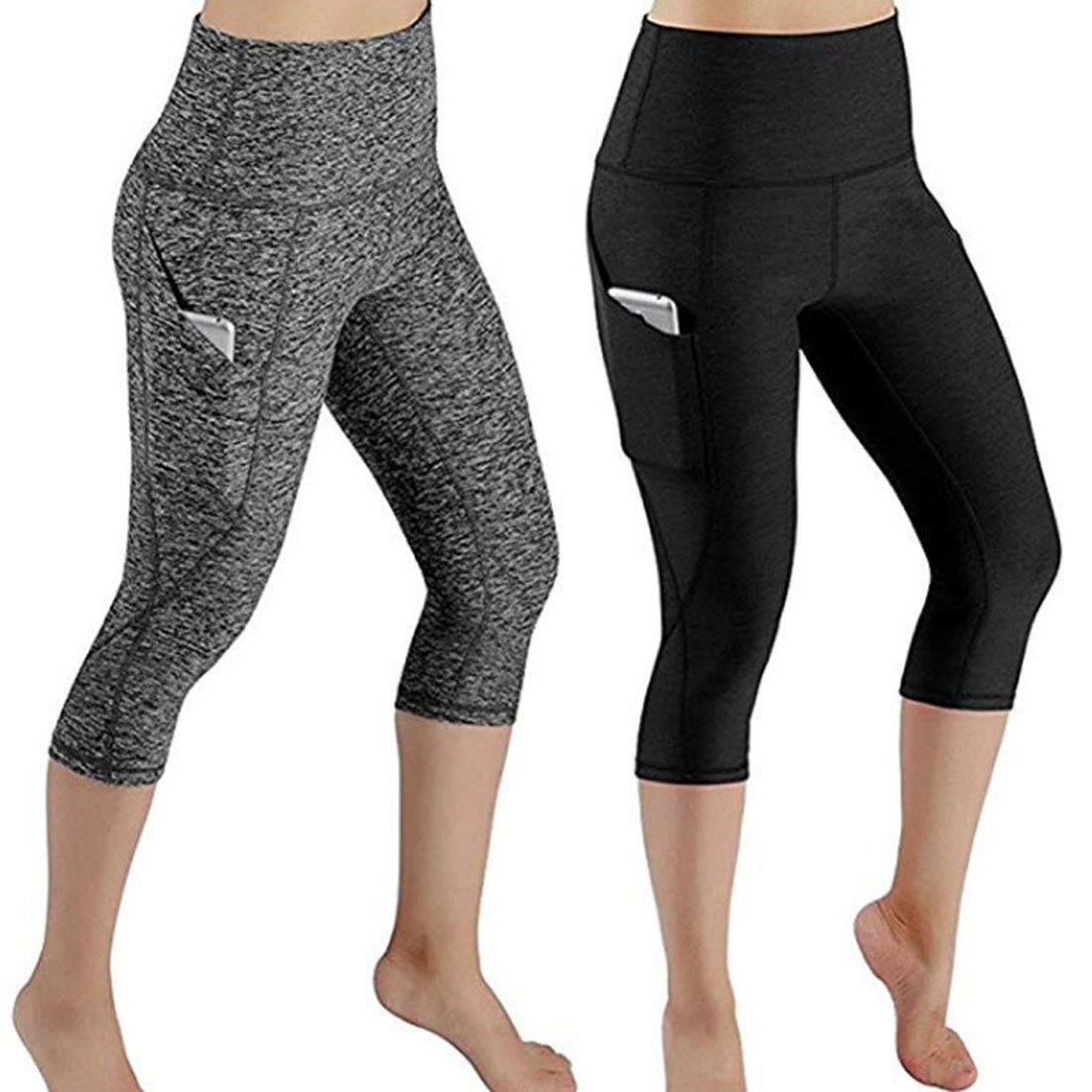 Moda Mallas Pantalones Deportivos Leggings Mujer, Pantalones Deportivos De Siete Puntos para Correr, Control De Barriga, Polainas De Entrenamiento con Bolsillos para Mujeres Elegante