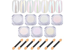 7 Colors Iridescent Chrome Nail Powder - White Pearl Aurora Effect