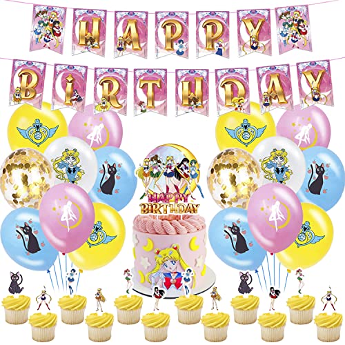 Sailor Moon Decoración de Fiesta de Cumpleaños 52 pcs, Sailor Moon Globos, Sailor Moon Pancarta de...