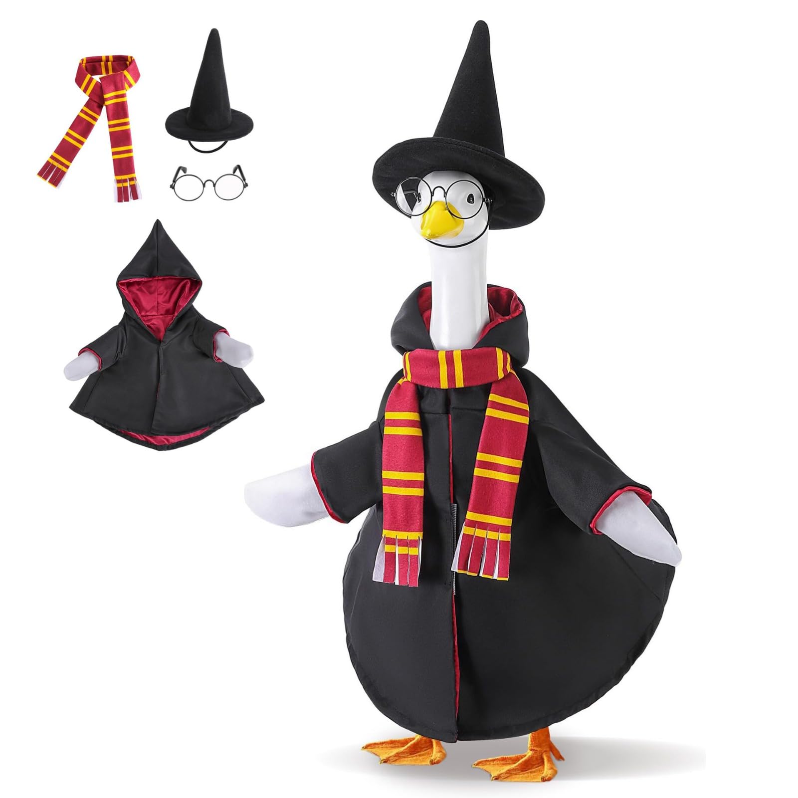 JHUAJISFC Porch Goose Outfit, Halloween Wizard Clothes for 23" Lawn Statue Decor