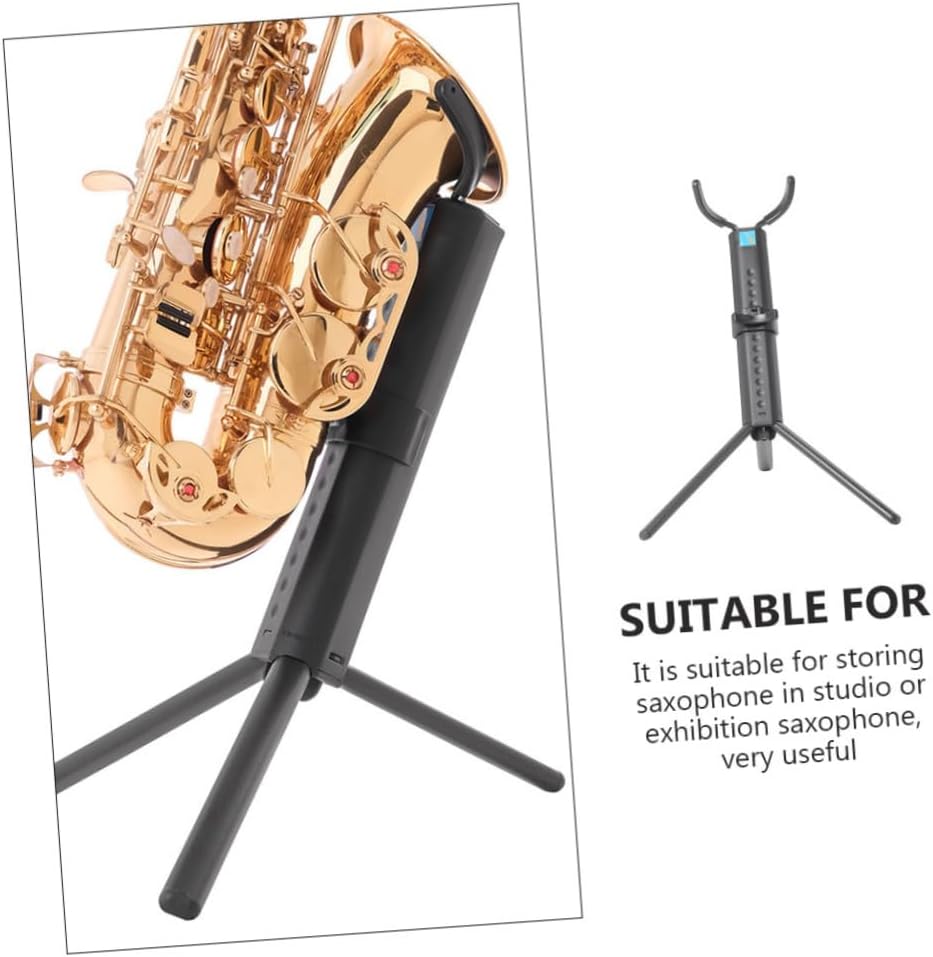 Kisangel Foldable Tenor Saxophone Stand Sax Rack Portable Black Saxophone Bracket Desktop Instrument Holder for Music Practice and Performance