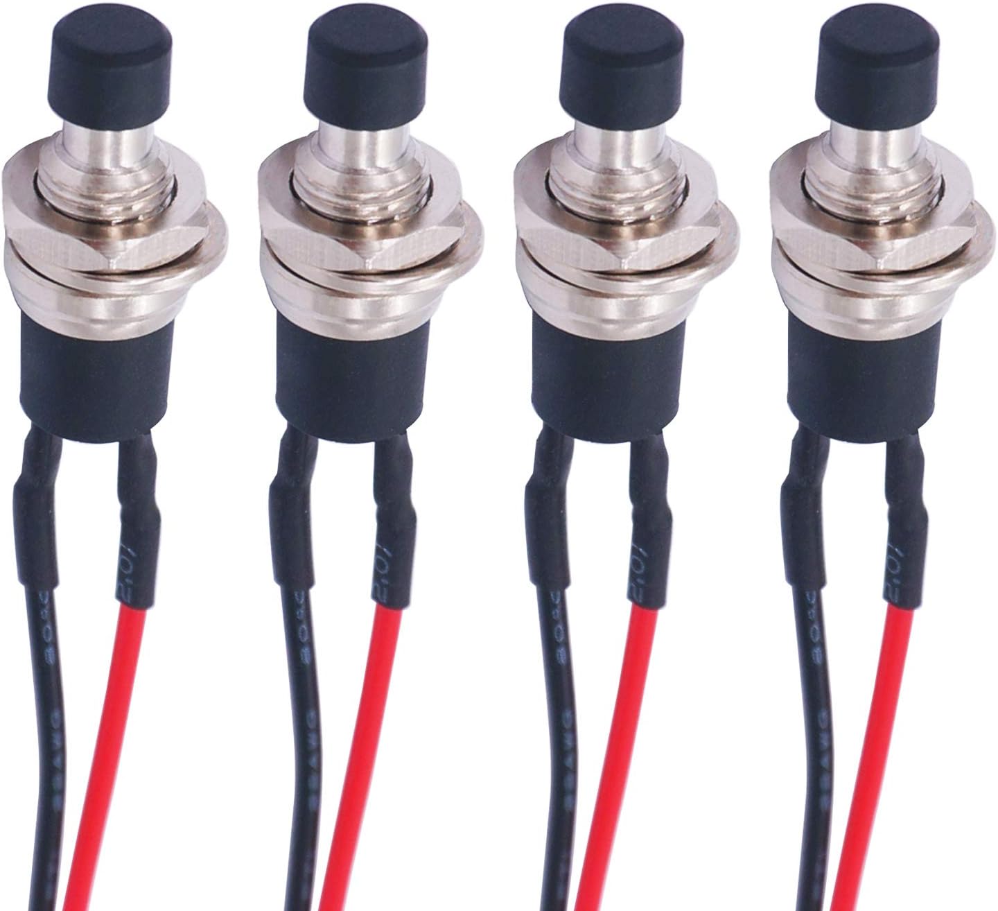 Twidec/4Pcs Latching Push Button Switch 3A 250V AC 2 Pins Self-Locking SPST ON/Off Black Mini Switch Pre-soldered Wires L-PBS-110-XBK