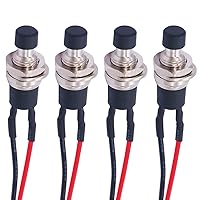 Vista 1 de Twidec /4 unids interruptor de botón de enclavamiento 3A 250V AC 2 pines autobloqueo SPST ON/OFF Mini interruptor negro cables pre-soldados