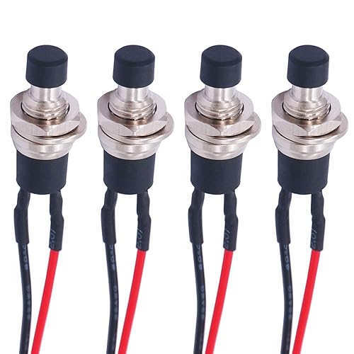 Twidec 4 unids interruptor de botón de enclavamiento 3A 250V AC 2 pines autobloqueo SPST ONOFF Mini interruptor negro cables pre-soldados