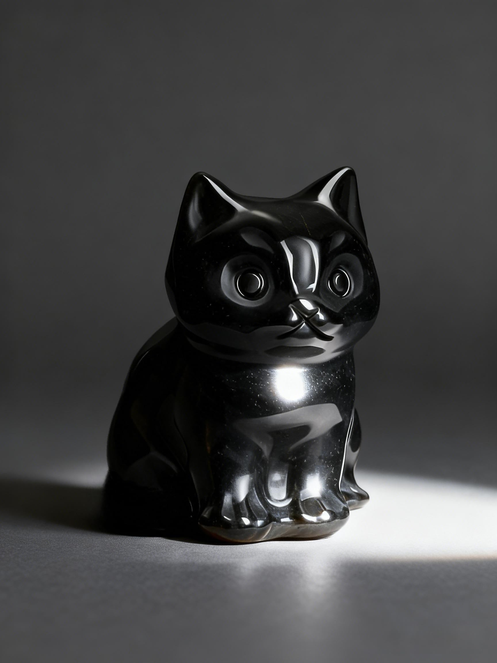 MINWEGI Black Cat Ornament - Handcrafted Black Obsidian Minimalist Cat Figurine for Home Decor, for Cat Lovers