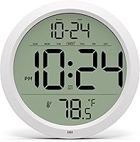DigitalClocks 8 Inch Digital Wall Clock with Large 2.4" Numbers, Date, Indoor Temperature, Auto-DST - Battery-Operated Wood Grain Decorative Clock