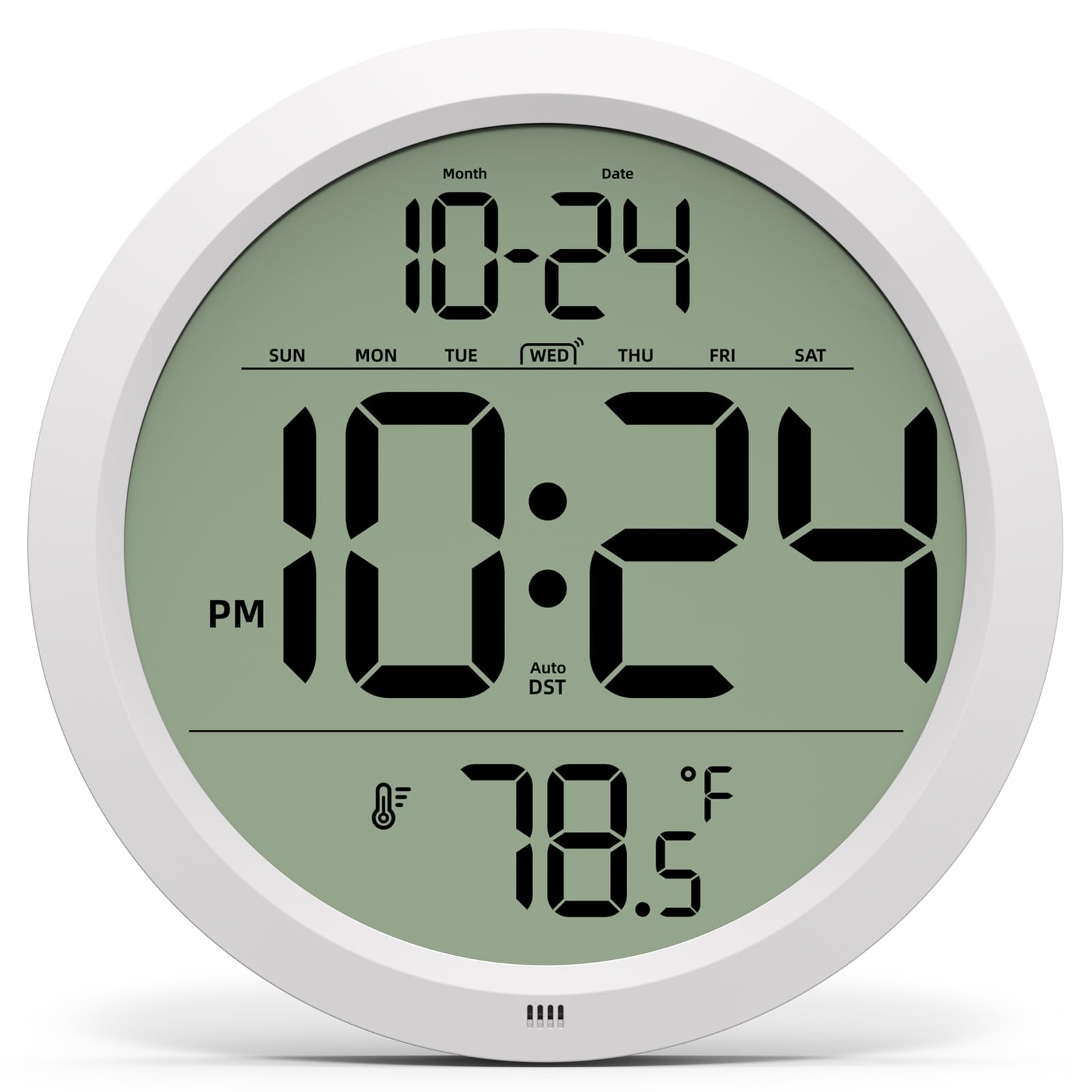 Digital Wall Clock with Date Indoor Temperature Auto-DST Battery-Operated Digital Clock 8 Inch Small Decorative Wall Clock for