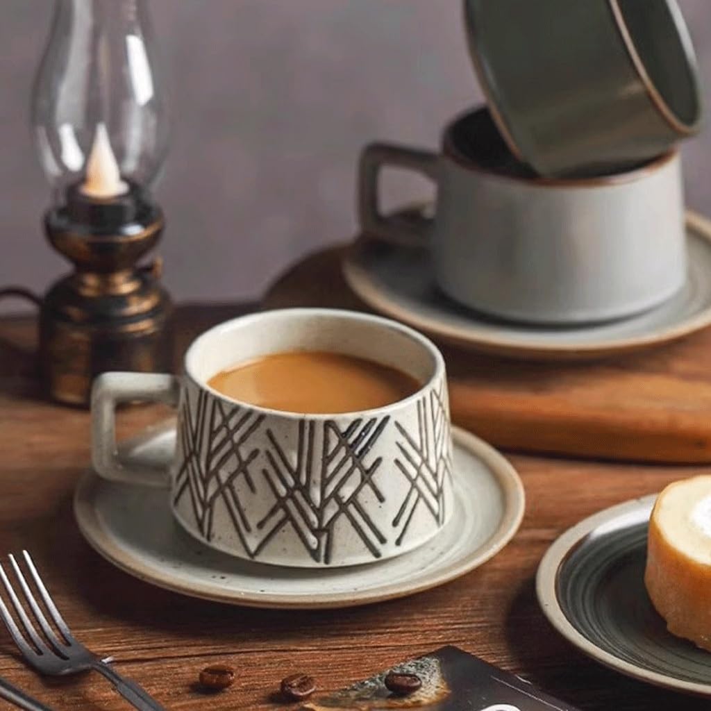 ENGENDER Tazas Cafe Taza De Cerámica Retro For El Hogar Café Gres Mug Cups(C)