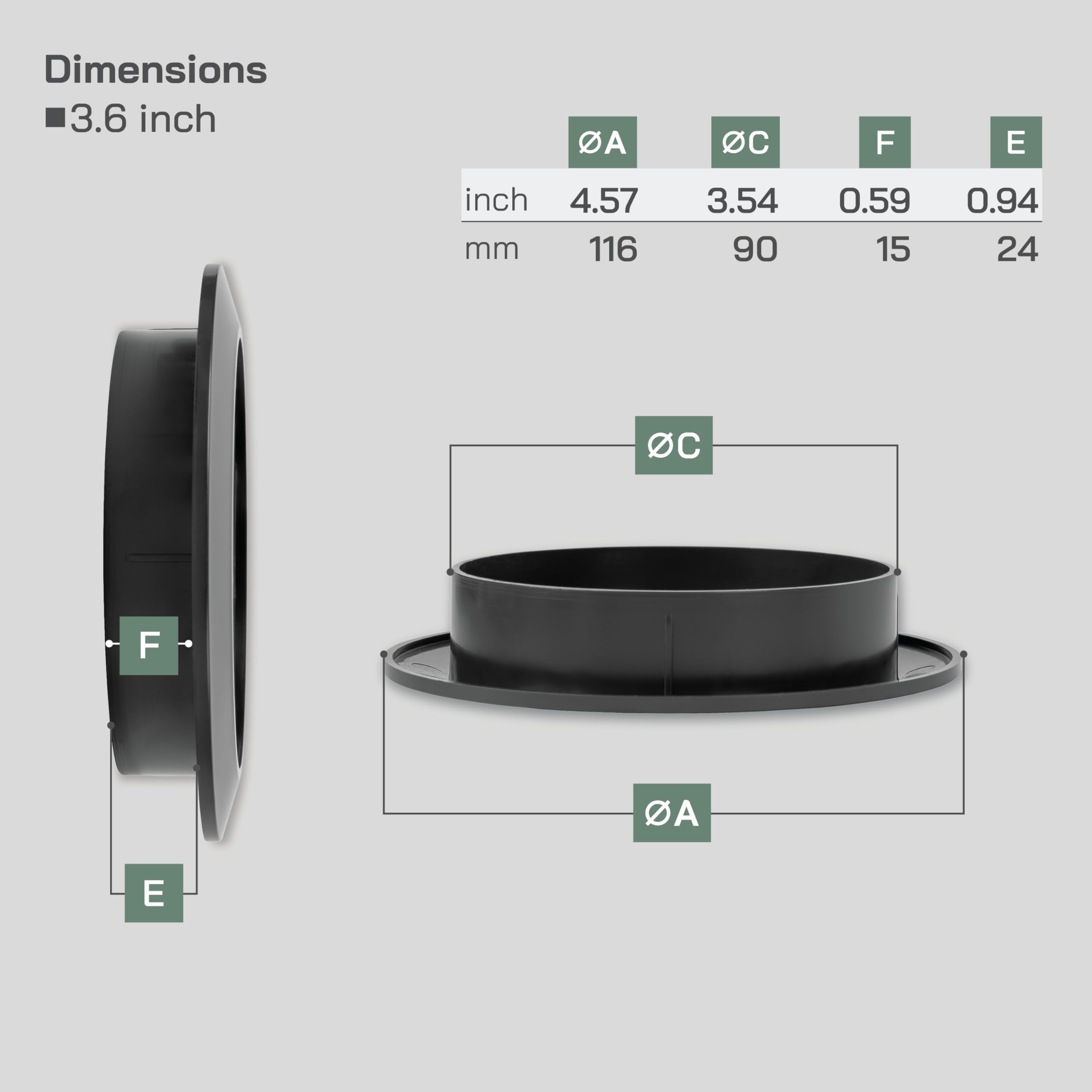 Vent Systems 90 mm / 3.54'' Inch, Black Air Vent Cover, Round Ventilation Grille with Integrated Protective Mesh Screen - Image 2